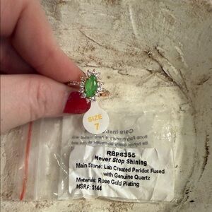 Rose Gold Peridot Ring with Quartz Accents